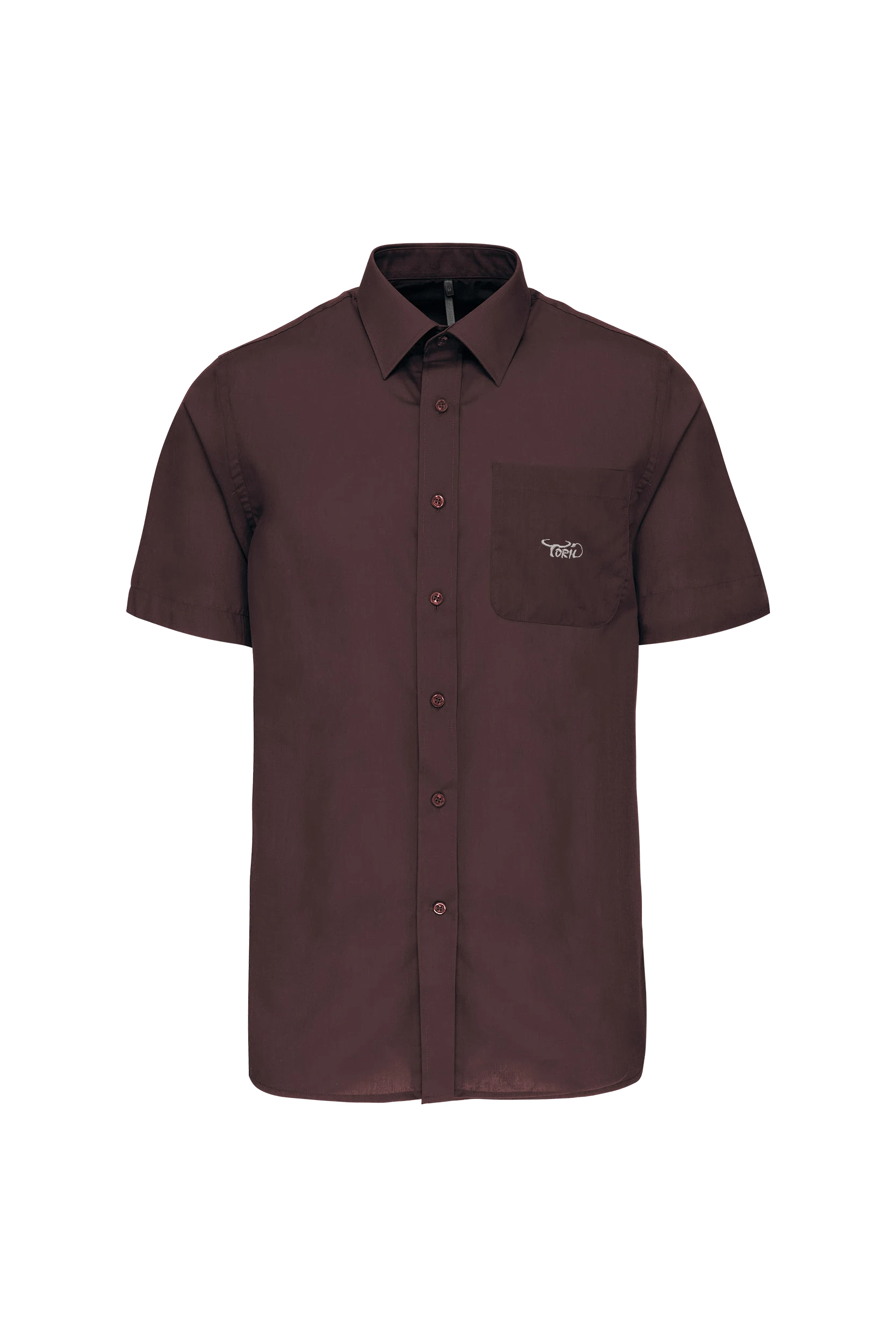Chemise popeline polycoton manches courtes marron