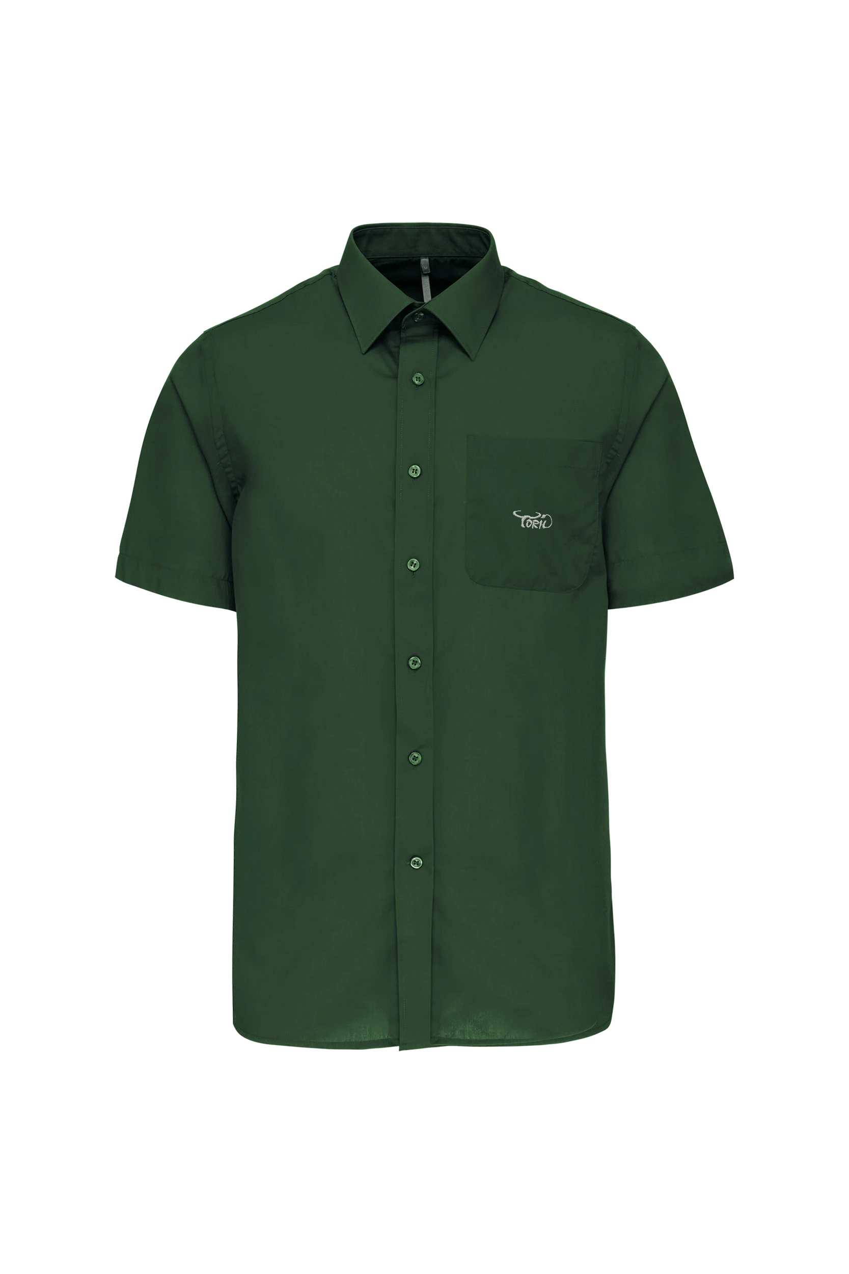 Chemise popeline polycoton manches courtes vert forêt