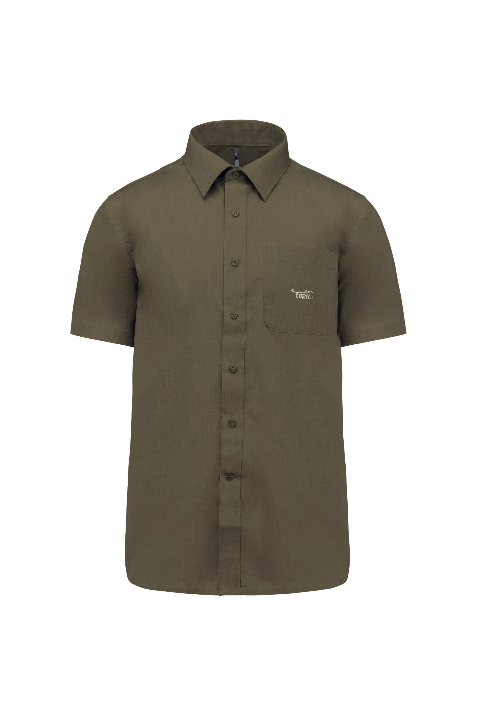 Chemise popeline polycoton manches courtes kaki clair