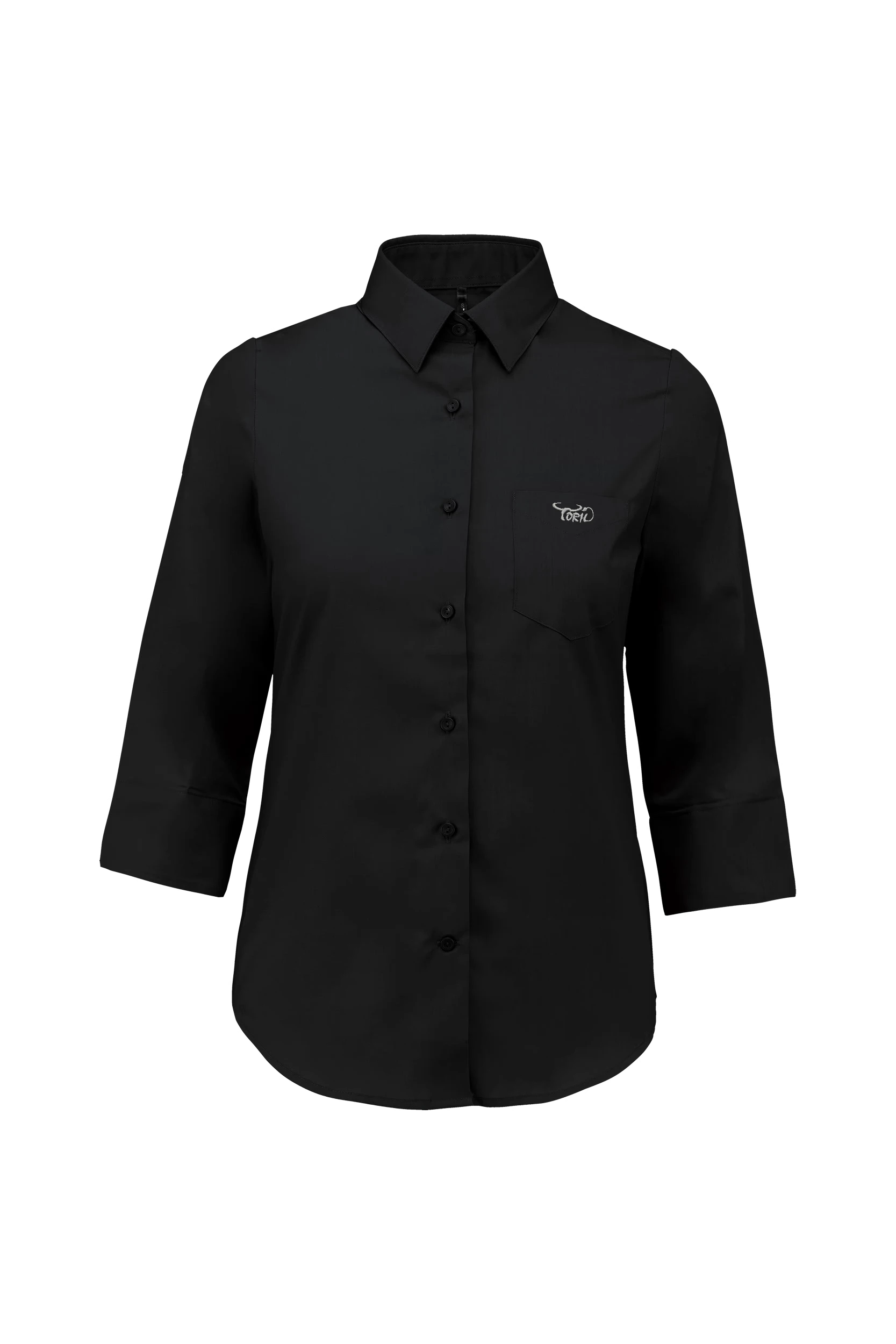 Chemise popeline polycoton manches 3/4 noir