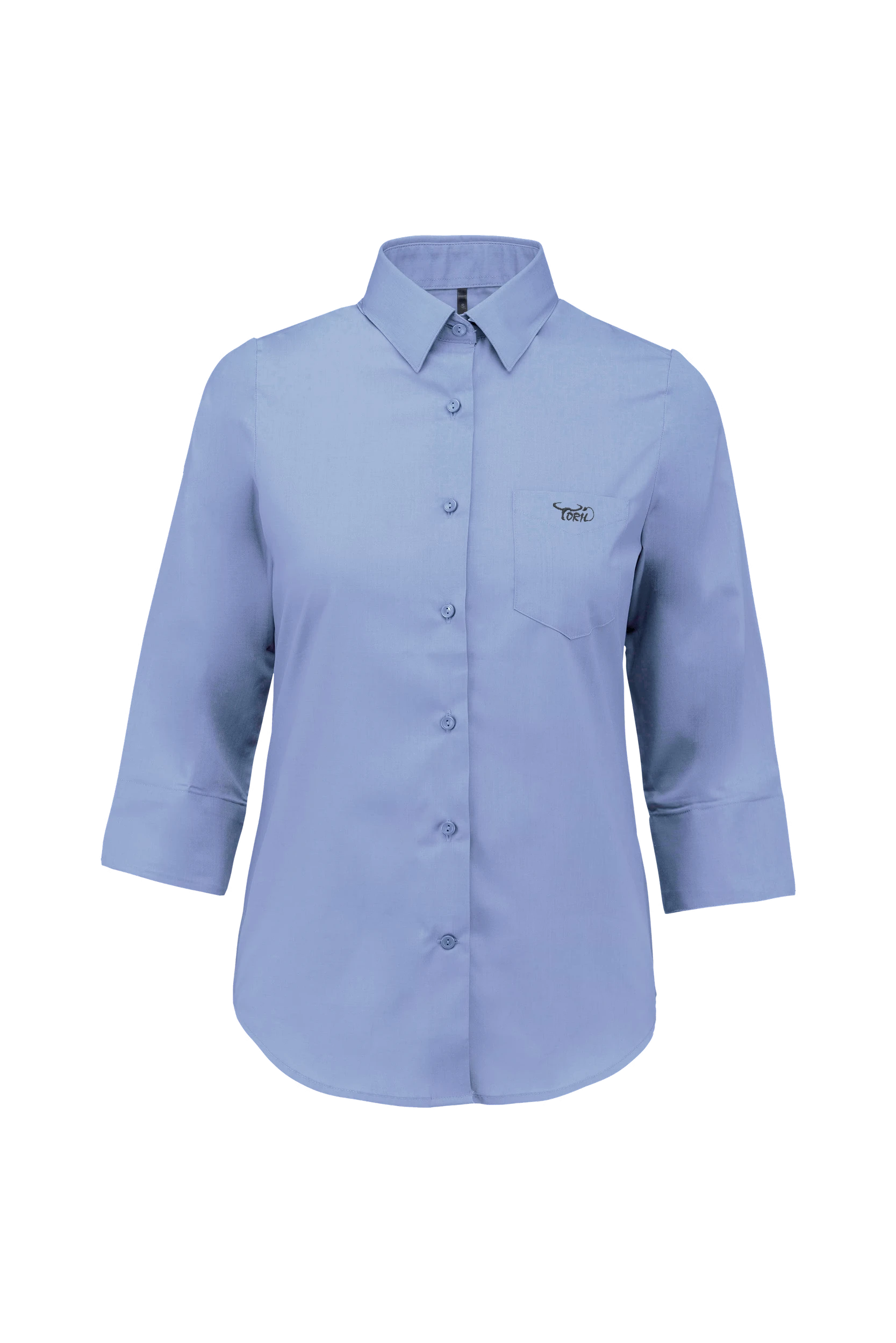 Chemise popeline polycoton manches 3/4 bleu ciel
