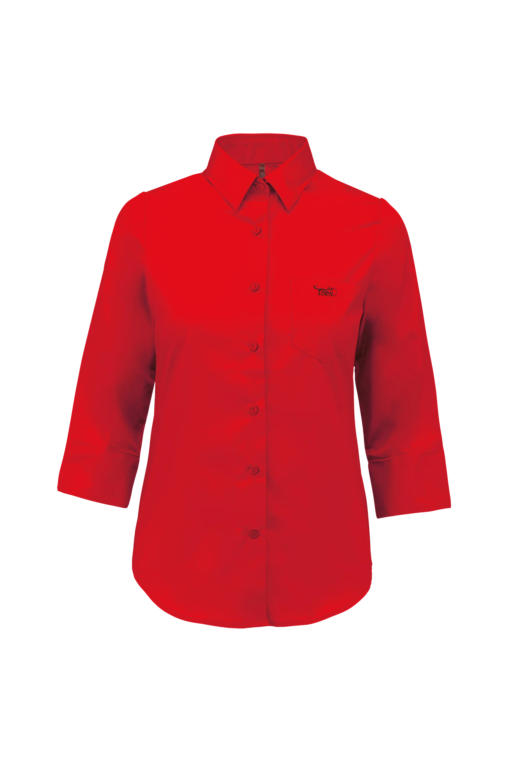 Chemise popeline polycoton manches 3/4 rouge