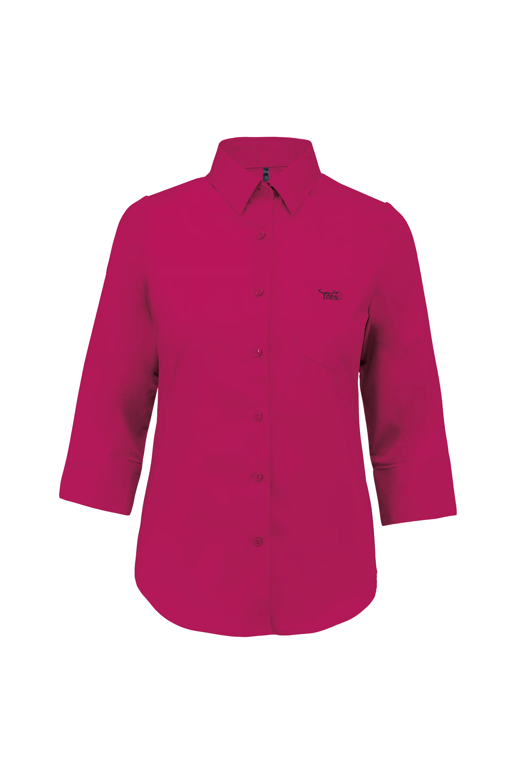 Chemise popeline polycoton manches 3/4 fuchsia