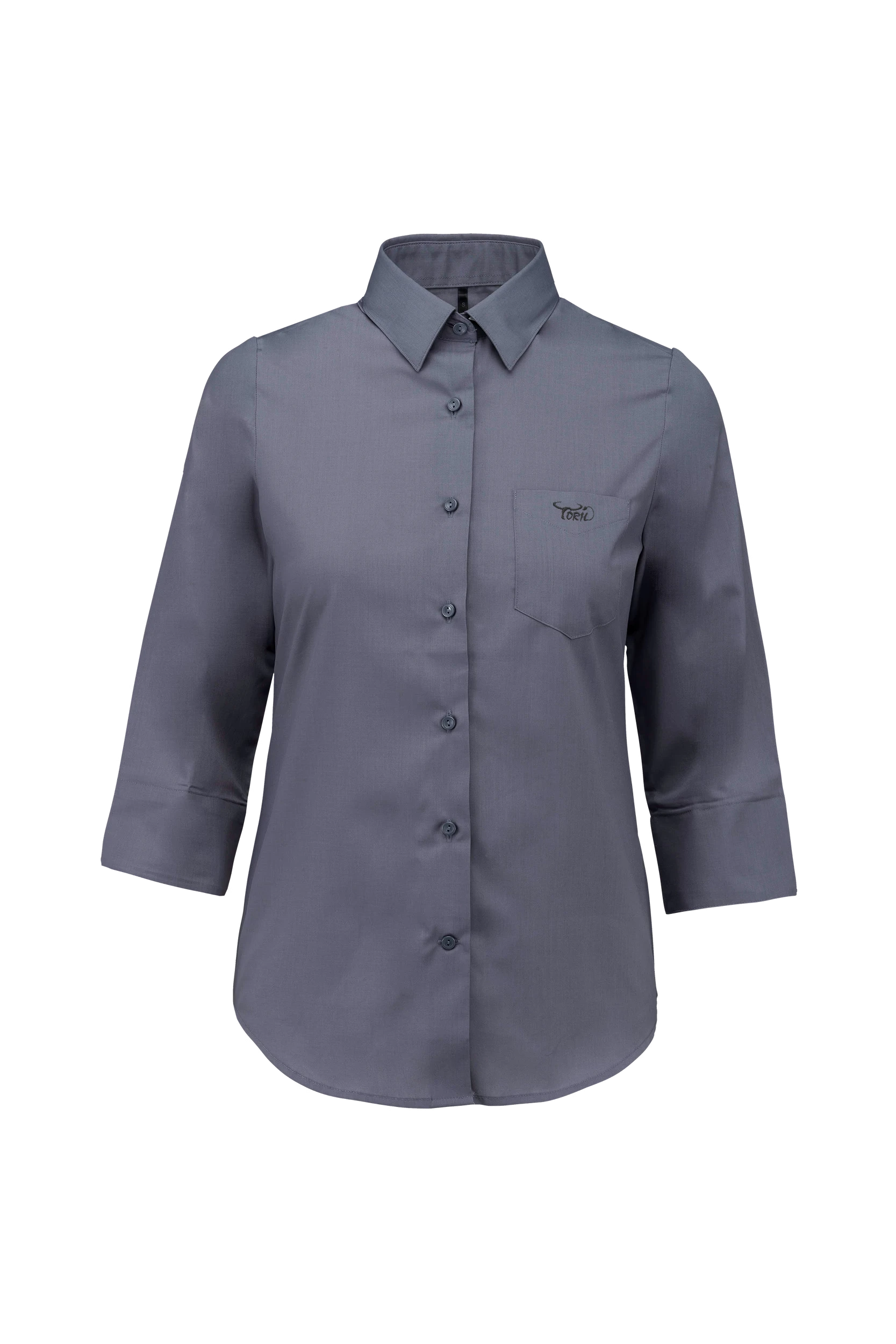Chemise popeline polycoton manches 3/4 gris urbain