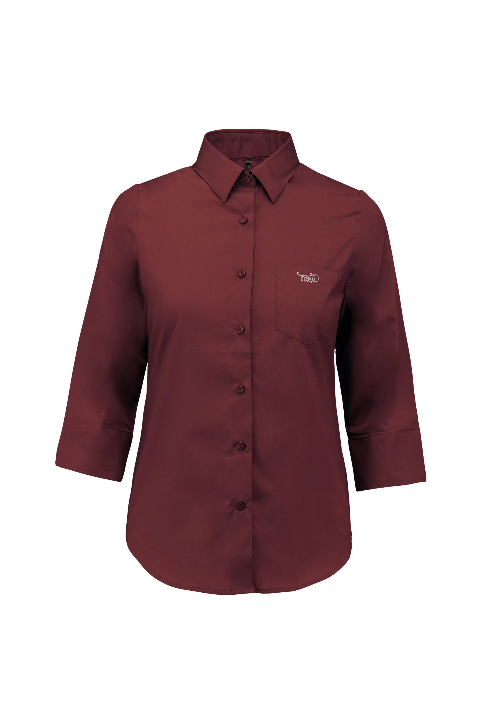 Chemise popeline polycoton manches 3/4 bordeaux