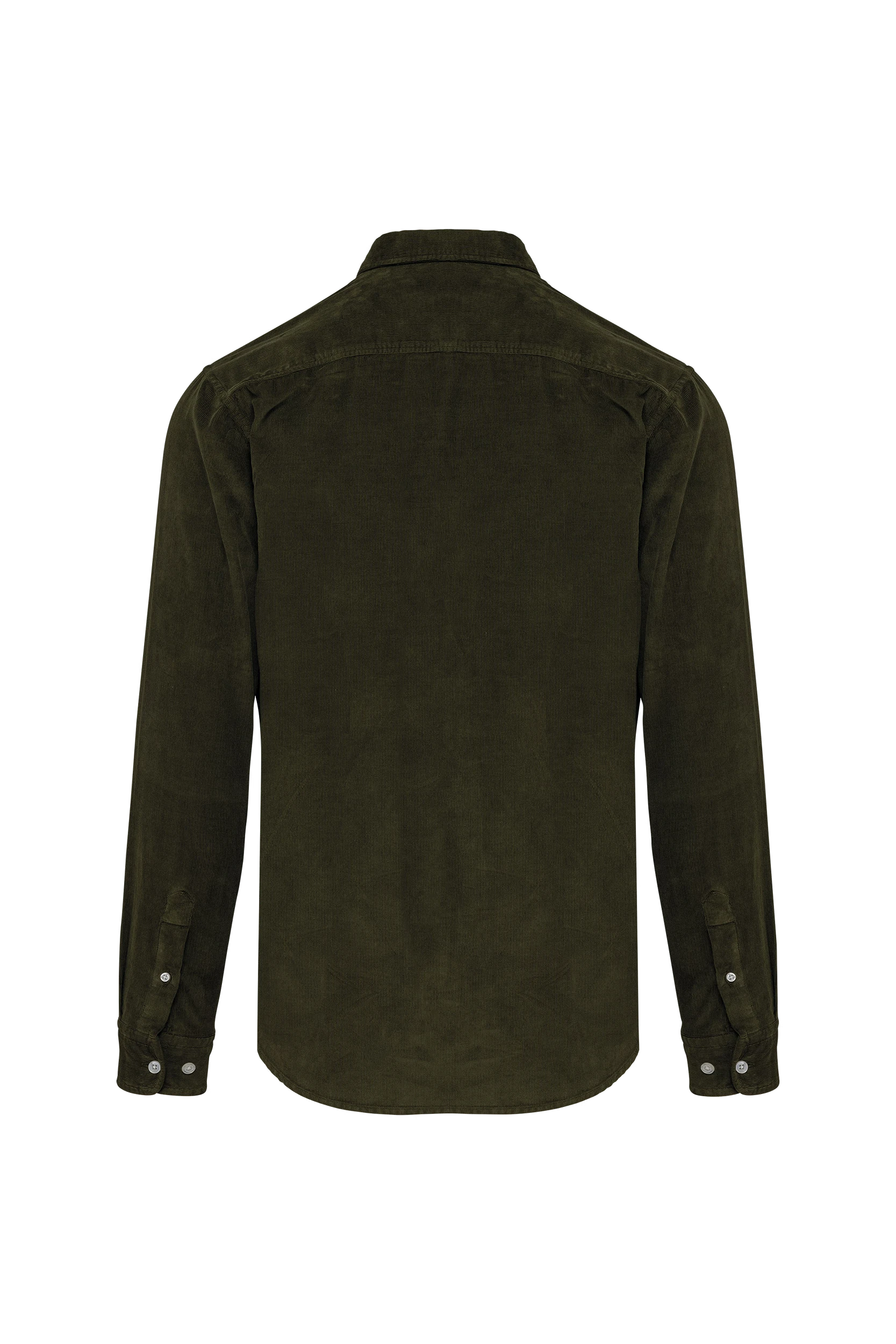 Chemise manches longues en velours kaki foncé