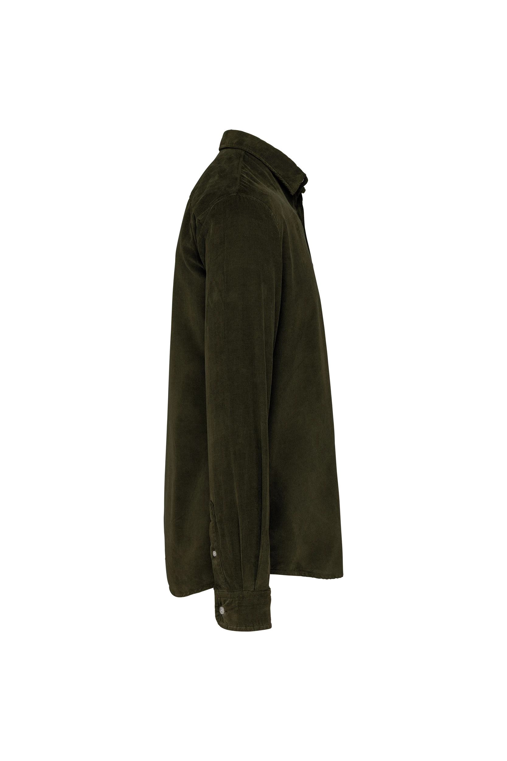 Chemise manches longues en velours kaki foncé