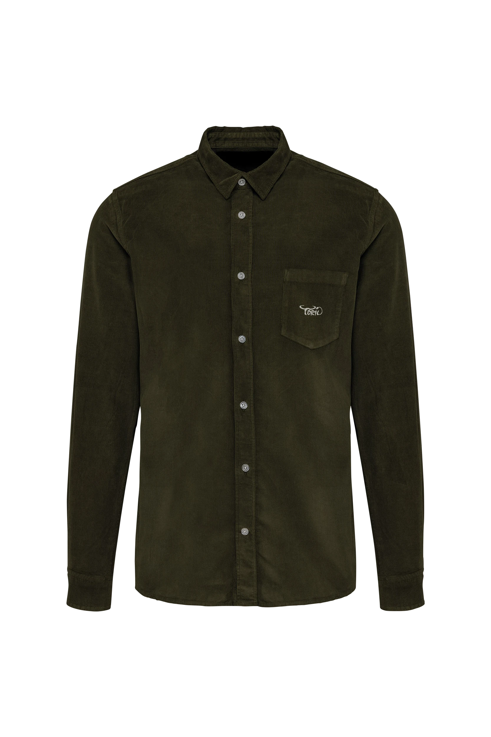 Chemise manches longues en velours kaki foncé