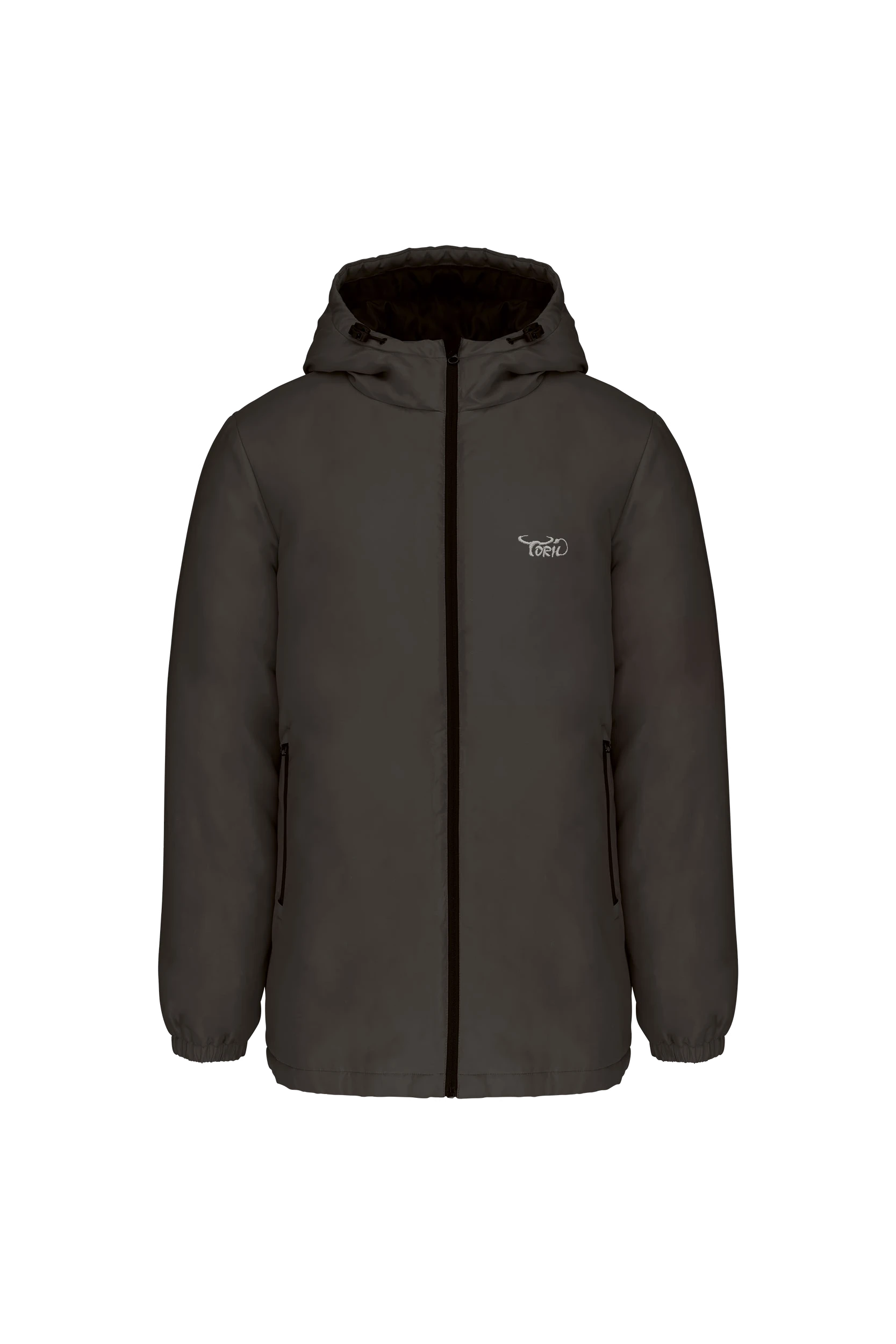 Parka à capuche recyclée unisexe gris foncé