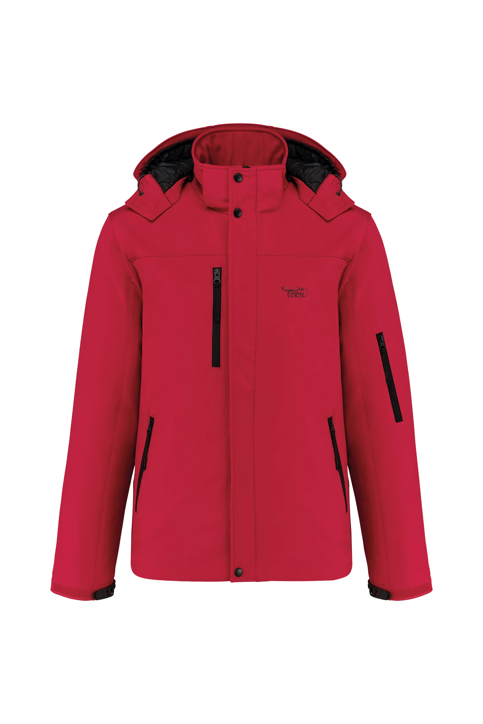 Parka softshell doublée à capuche rouge