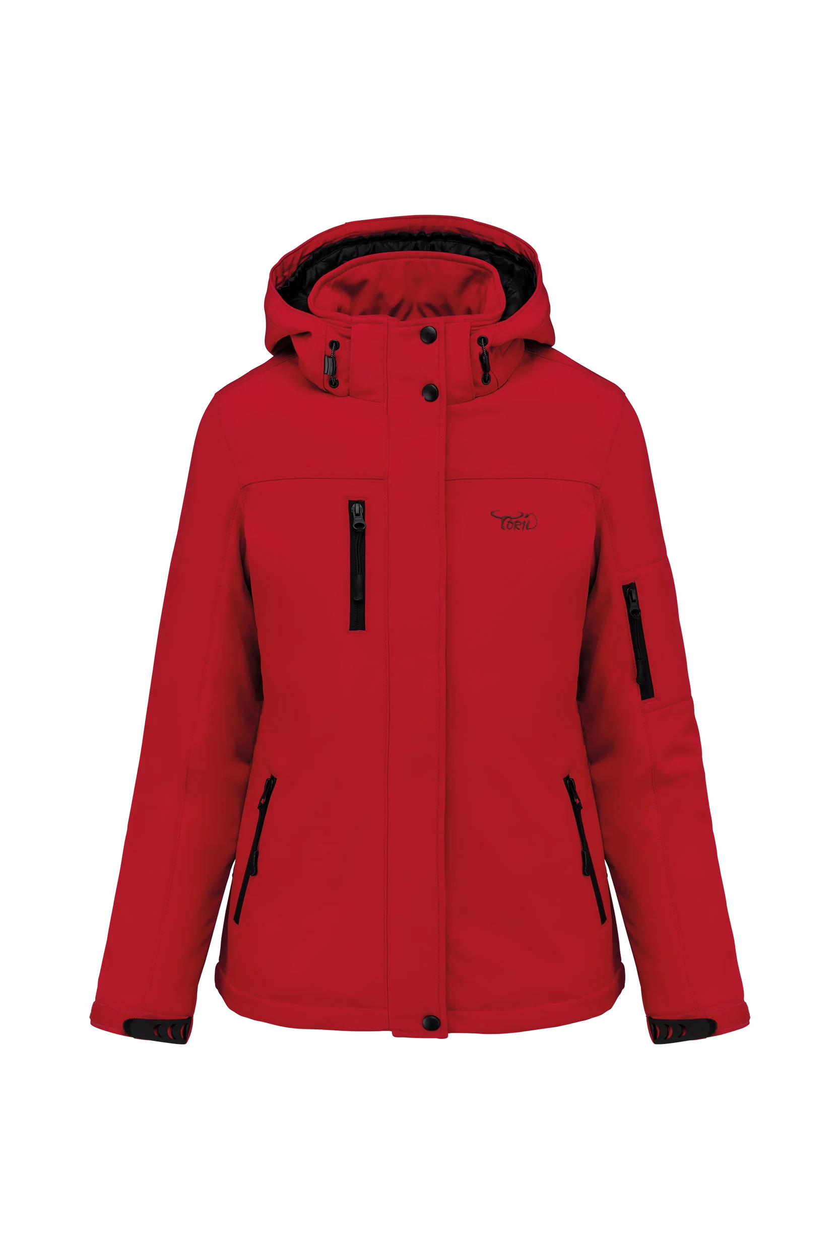 Parka softshell doublée à capuche rouge