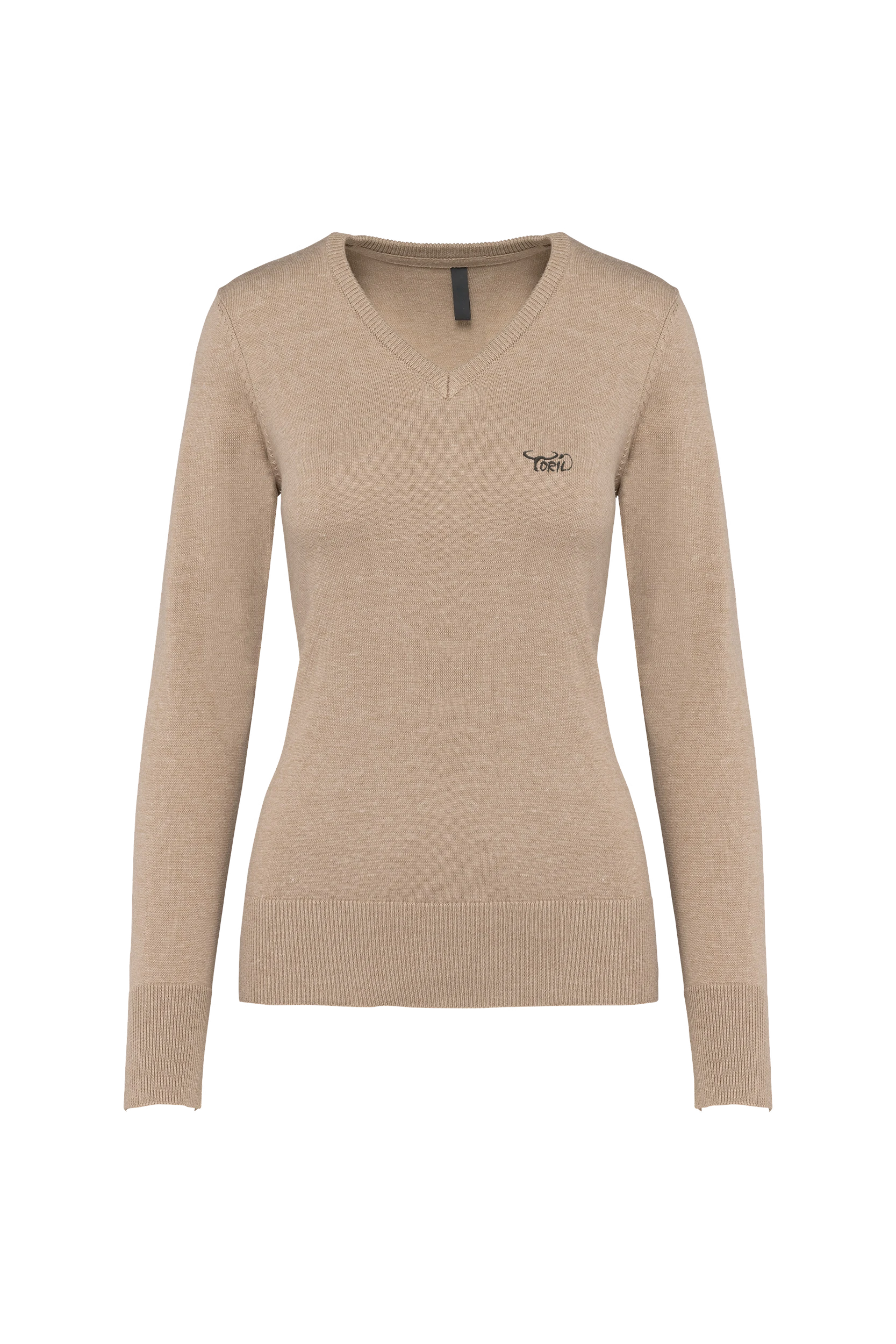 Pull col v beige