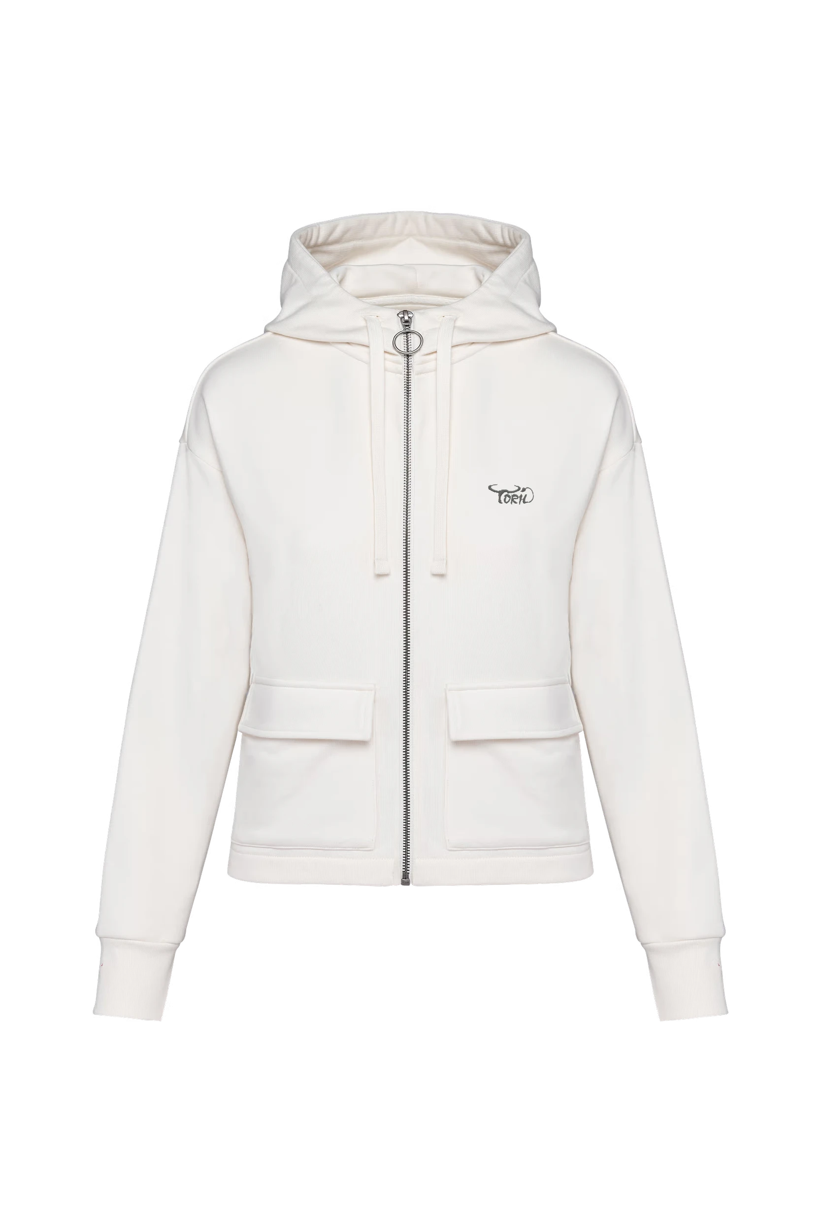 Sweat-shirt zippé à capuche french terry ivoire