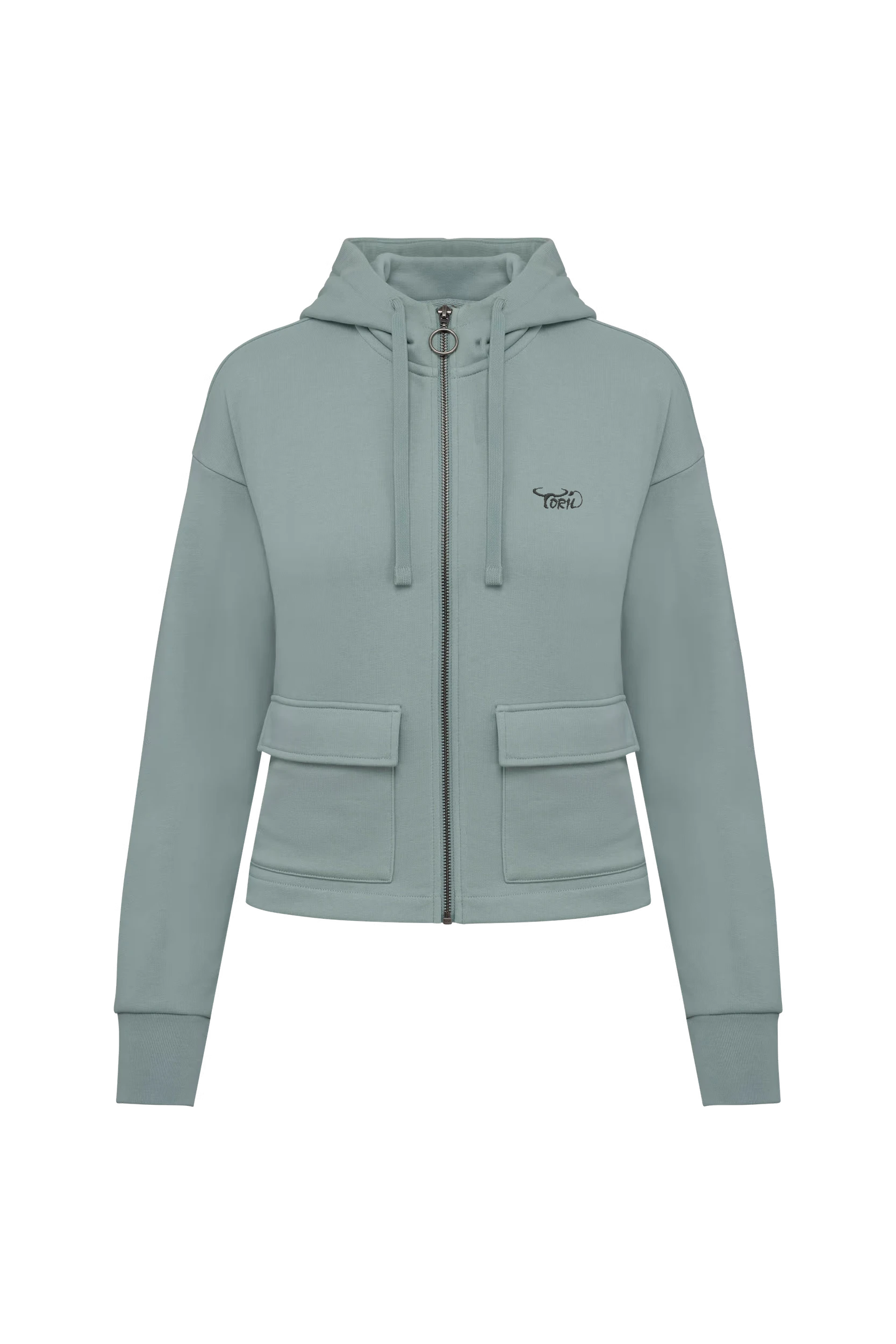 Sweat-shirt zippé à capuche french terry vert jade
