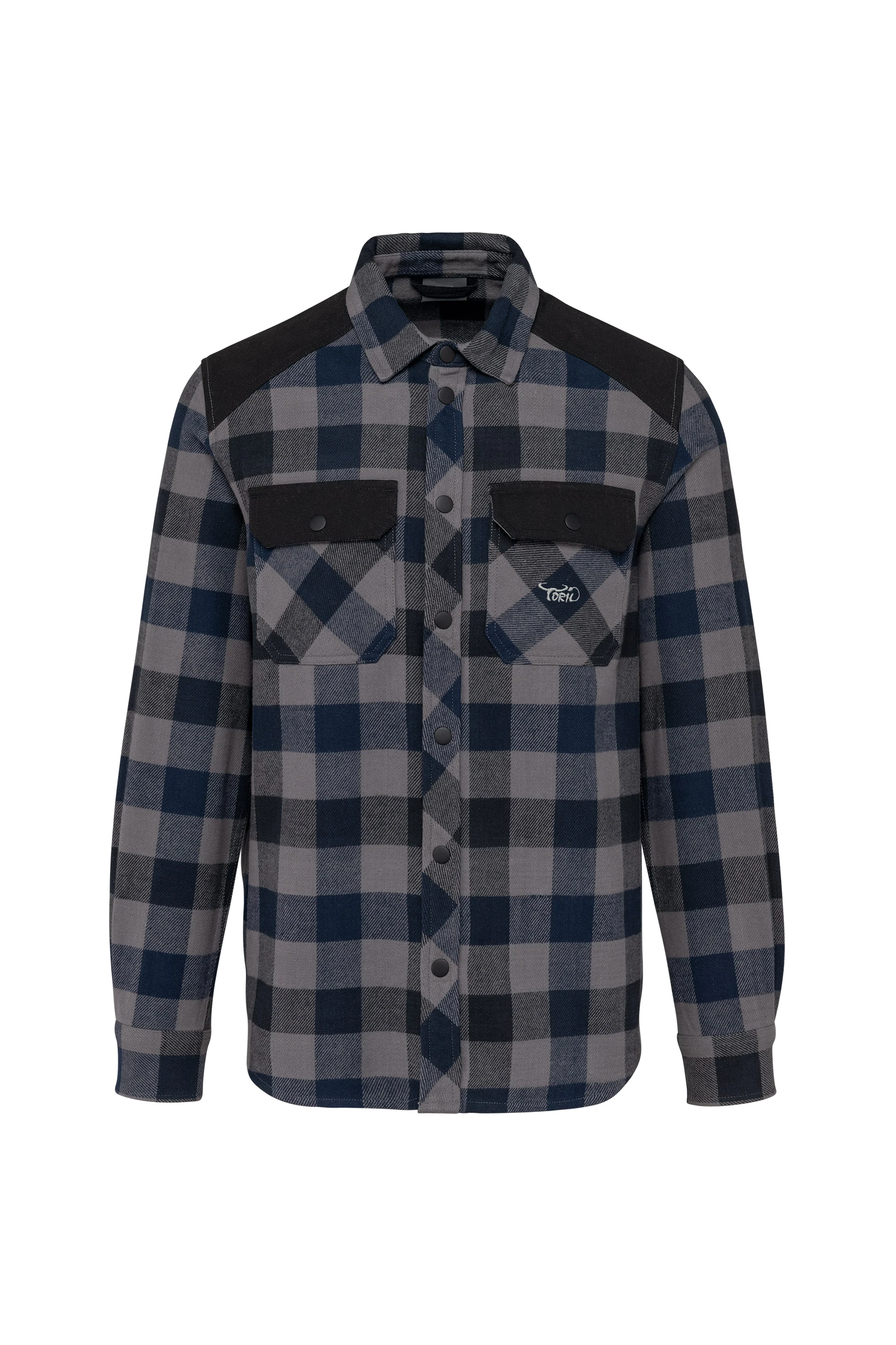 Chemise à carreaux avec poches gris tempête à carreaux marine et noir